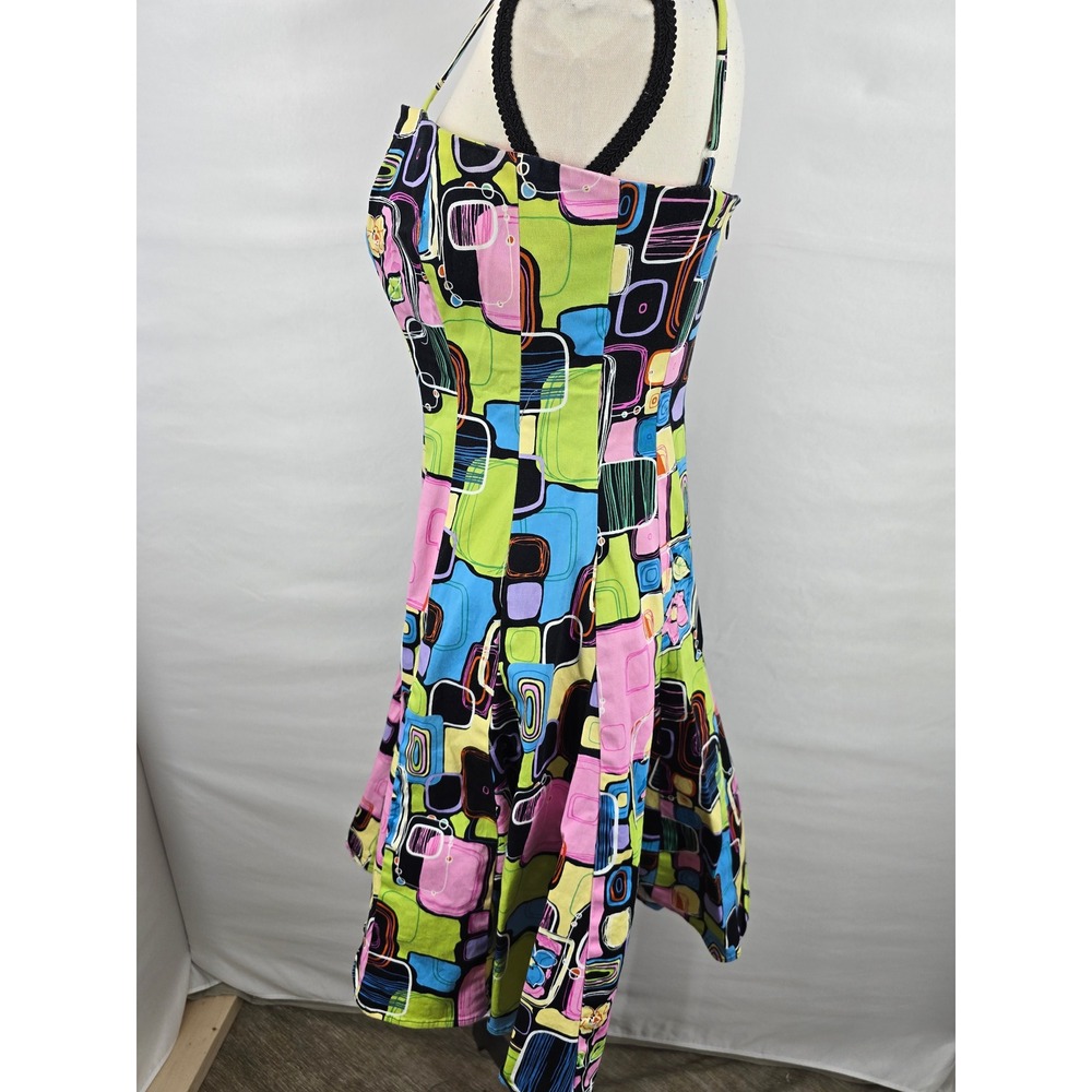Nine West Womens Retro Geometric Floral Fit and Flare Dress Multicolor Size 8 - Picture 3 of 7